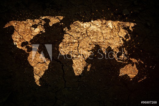 Picture of world map on grunge background